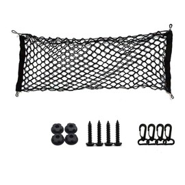 ラゲッジネット 車用 トランクネット カーゴネット 2層 収納ネット 荷物落下防止 荷物固定 全体ゴム 強い伸縮性 4フック付き 収納スペース拡大 周囲補強 軽自動車 SUV 車種 など適合 固定フック付き (ブラック, 2層・110*40CM)