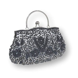 Ro Rox Gabrielle Vintage Retro Pearls Sequin Evening Flap 1920s 1950s Party Handbag, silver