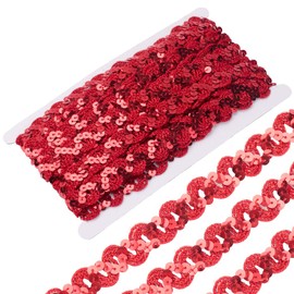 CABODYALS 11M Red Sequin Ribbon Wavy Braid Glitter Trimming Flat Round Paillette Rolls Bling Sequins on String Polyester Strips for Sewing Making Party Costume Decoration Embellishment Diy Crafts