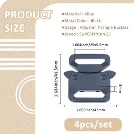 SUPERFINDINGS 4 Pack Black Heavy Duty Buckles Alloy Buckle 4.2x4.3cm Paracord Buckles Quick Side Release Clasp Webbing Pet Collar Buckle Metal Buckle for Bracelet