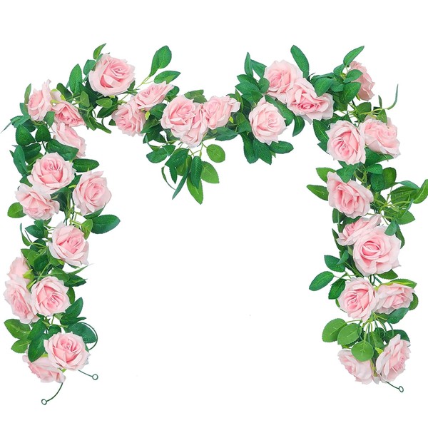 ANBOWEI 3 Pezzi Fiori Finti per Decorazioni 24 Piedi Rosa Ghirlanda Fiori Artificiali con 27 Rosa Fiori per Arco di Nozze Feste Festive Home Garden Balcone Decor - Rosa
