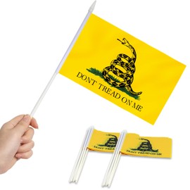 Anley Don't Tread on Me Mini Flag 12 Pack - Hand Held Small Miniature Flags on Stick - Fade Resistant & Vivid Colors - 5x8 Inch with Solid Pole & Spear Top