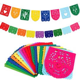 Qpout 2 Pack Mexican Party Decorations Papel Picado Banners, Felt Day of the Dead Colorful Banner, Fiesta Birthday Baby Shower Party Decorations, Dia De Los Muertos Garland Decor, Cinco de Mayo Flags