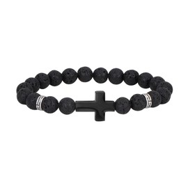 MILAKOO Black Cross Bracelet for Women 8mm Stone Beads Healing Power Cuff Adjustable Elastic Rope