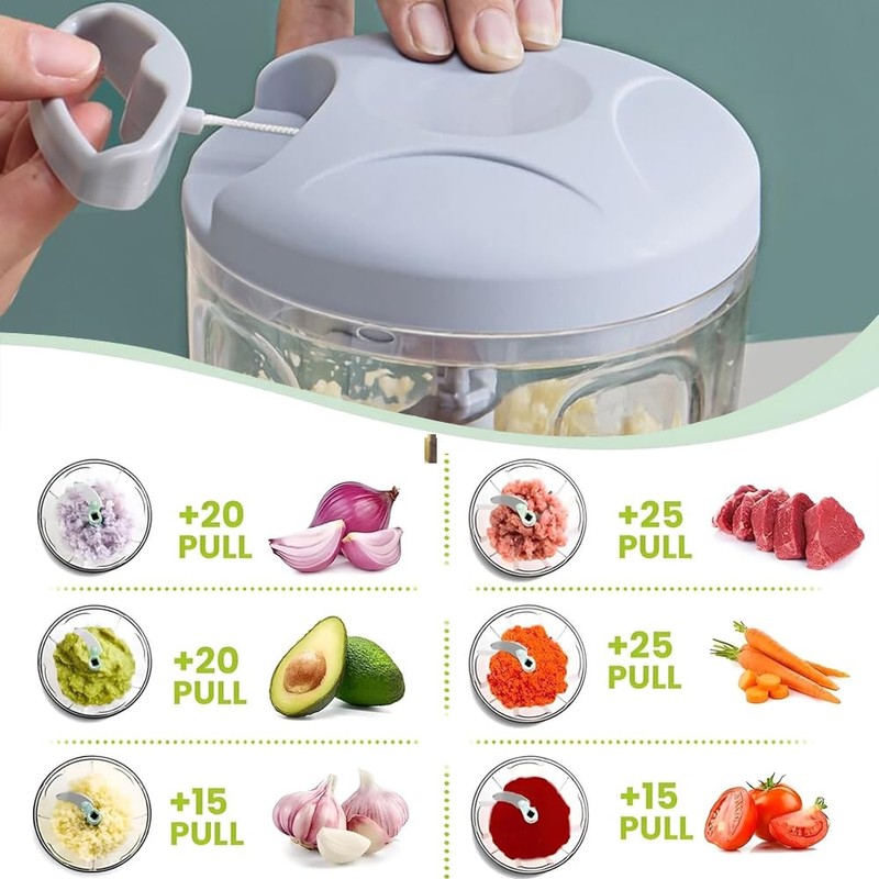Vegetable Cutter, 500 ml Manual Onion Chopper with Pulley, Multi