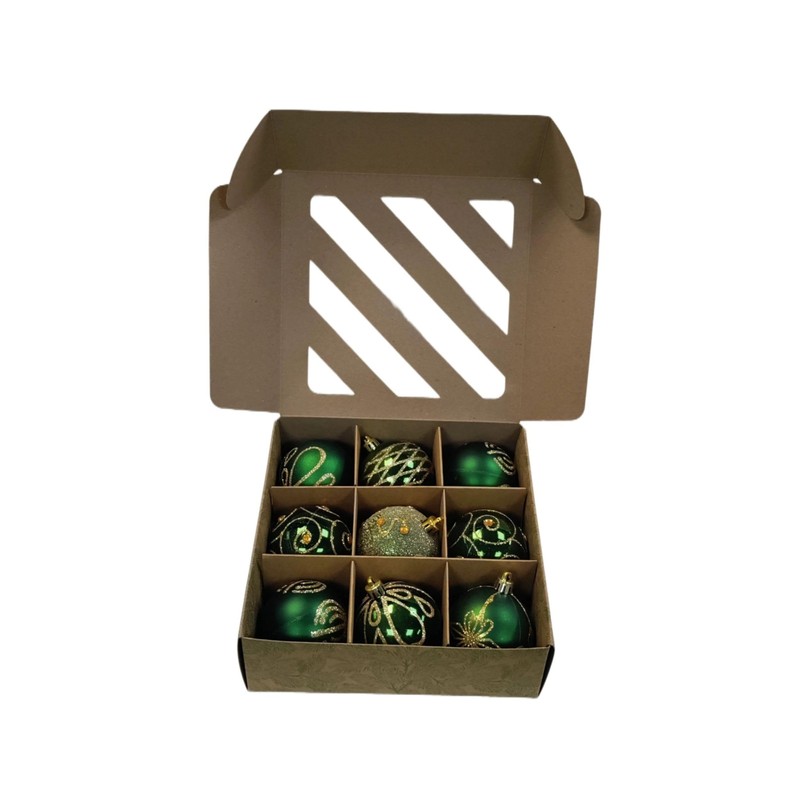Premier 9 x 60mm Green Decorated Baubles