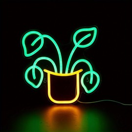 LED Neon flower Cute Neon Sign, USB Powered Neon Signs Night Light, 3D Wall Art & Game room Bedroom Living Room party Decor lamp for Children Kids Girls Boys (Green, golden yellow)
