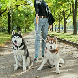 Dual Retractable Dog Leash - Walk 2 Dogs up to 110 lbs - Heavy Duty Double Headed 16 ft Extendable Dog Leash for Small Medium Dogs Walking Training