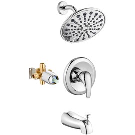 gotonovo Tub Shower Faucet Set Shower Head and Handle Set 6 Modes 6 inch Shower Head Kit with Tub Spout High Pressure Shower System Combo Shower Trim Kit with Valve Round Shower Head Polished Chrome