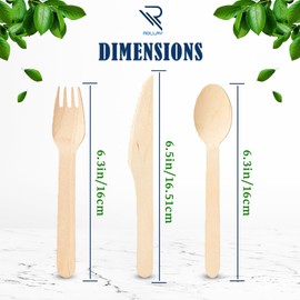 Rollay 360 PCS Disposable Wooden Cutlery Set - Biodegradable Cutlery Set with Wooden Spoons, Forks, and Knives - Compostable Cutlery Wooden Utensils for Parties, Camping, and Picnic
