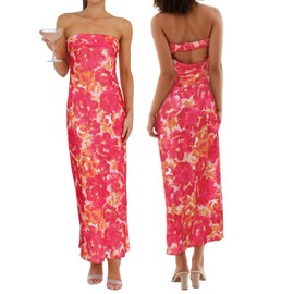 Women's Sexy Satin Tube Maxi Dress Elegant Silk Strapless Open Back Party Cocktail Wedding Guest Formal Long Dresses