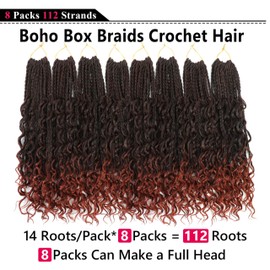 Goddess Box Braids Crochet Hair 24 Inch 8 Packs Boho Box Braids with Curly Ends Pre Looped Crochet Hair for Black Women(24 Inch,1B/350)