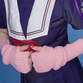 [shunxinersty] Knit Sleeve Knit Arm Sleeve Thumb Hole Glove Winter Arm Warmer Long Half Finger Mitten Stretch Solid Arm Cover Red, red