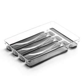 BINO 5-Slot Silverware Organizer for Drawer | Plastic Utensil Organizer for Kitchen Drawers | Silverware Tray for Drawer Organization | Utensil Kitchen Drawer Organizer w/Grip Lining (Grey)