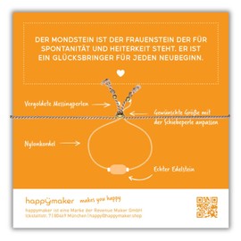 happymaker - Mondstein Armband Damen, handgefertigt in Deutschland, Edelstein Armband mit Goldperlen und exklusiver Geschenkverpackung, Freundschaftsarmbänder Set für die beste Freundin