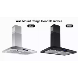 SNDOAS 30 in Wall Mount Range Hood Kitchen Stainless Steel 3-Speed Touch Control Black