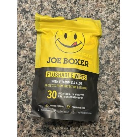 Joe Boxer Flushable Cleansing Wipes, 30 Individually Wrapped Travel TSA
