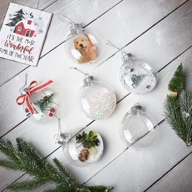 12PCS Clear Plasitc Discs Ball Ornaments,3.15Inch Clear Fillable Hanging Ornament Ball for DIY Craft Projects Wedding Christmas Tree Home Decor(80mm)