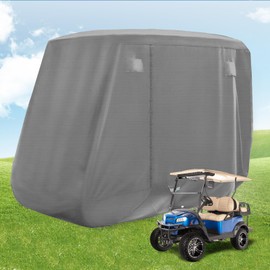 CLUBRALLY Golf Cart Cover with Doors and Reflective Stripes, 600D Waterproof Golf Cart Cover 2/4 Passenger for Club Car, EZGO, Yamaha Golf Carts - Grey