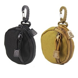 Tactical Coin Purse, Pack of 2 Tactical Purse, Hanging EDC Pouch with Hook for Coin Headset Keychain, Black and brown, Classique