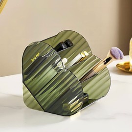 DASITON Organizador de brochas de maquillaje de gran capacidad, 4 ranuras, para maquillaje, taza, organizador de maquillaje en forma de corazón, para cambiador, baño, contenedor de almacenamiento de computadora, vitrinas cosméticas (verde transparente)