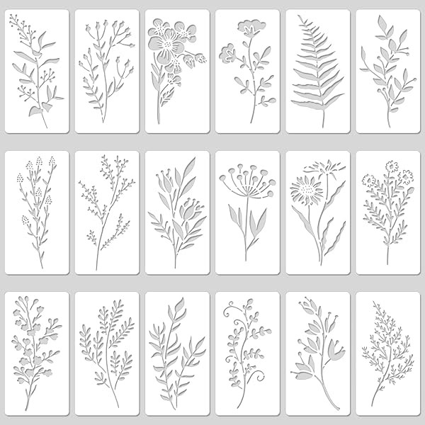 18 Sheet Flower Stencils for Painting, 5.9x2.95in Floral Stencils Reusable