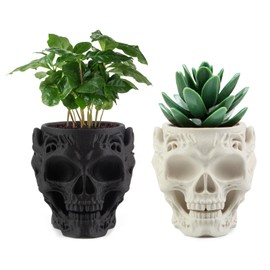 Viabty 2Pcs Creative Skeleton Flower Pot, Small Skull Succulent Pot, Indoor Small Cool Planters for Home Decor and Office Desk Decoration