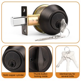 Probrico Keyed Alike Single Cylinder Deadbolts Oil Rubbed Bronze(Combo Packs), One Side Keyed Deadbolts 3 Keys Interior& Exterior Door Lock for Entrance Lock and Front Gate, 3 Pack