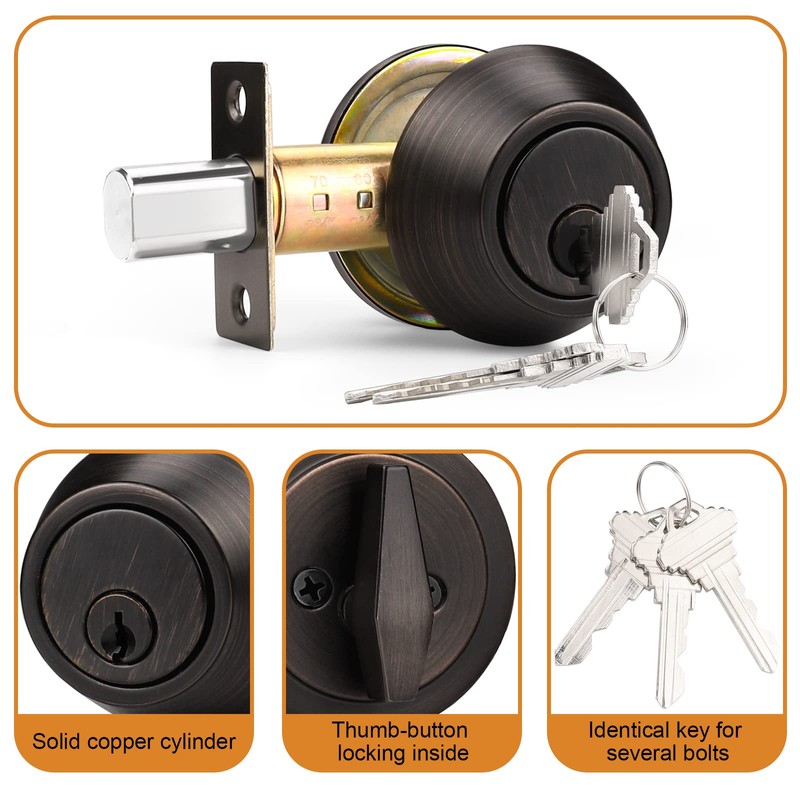 Probrico Keyed Alike Single Cylinder Deadbolts Oil Rubbed Bronze(Combo Packs),