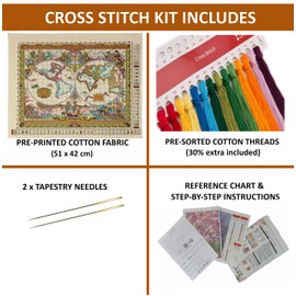 CRAFTiDA Cross Stitch Kits for Adults Pre-Printed Stamped Embroidery Kit 14CT 51x42cm DIY Cross Stitch Craft Kit (Old World Map)