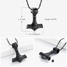 AIWENXI Thor's Hammer Cremation Jewellery Men Urn Necklace Women Celtic Knot Nordic Viking Memorial Human/Pet Ash Pendant Ash Necklace Lock Souvenir Jewellery, Stainless Steel