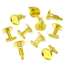 Honbay 10PCS(5 Pairs) 16mm Brass French Style Cufflink with Blank Round Tray for 16mm Round Cabochons (Gold)