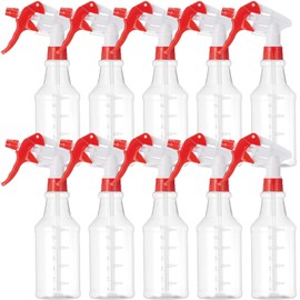 Gandeer 10 Pack Spray Bottles 16 oz Empty Water Spray Bottles for Cleaning Heavy Duty Refillable Squirt ‌container with Measurements Adjustable Nozzle for Household(White and Red,Clear Style)