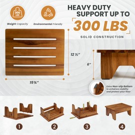 Holana 6" Acacia Wood One Step Stool for Adults - 300 Lbs Wooden Step Stools Heavy Duty for High Bed Riser, Bathroom, Bedroom - Small Stepping Stool for Elderly, Seniors, Kids, Handicap Use Indoor