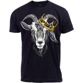 Ann Arbor T-shirt Co. G.O.A.T. Crown | Greatest of All Time Champion Tee Shirt, Goat Fantasy Sports Champ Joke Humor T-Shirt for Men - Black/Crown Goat, Medium