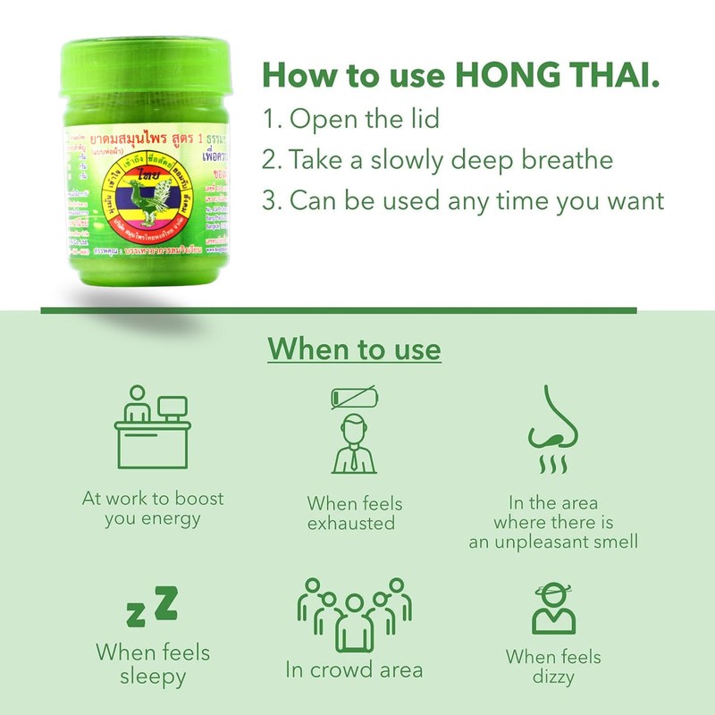 HONG THAI New Herbal Inhaler Cotton Oil Green Pack of