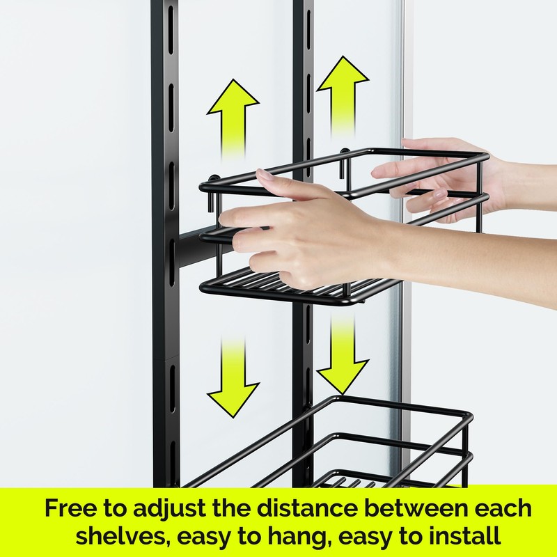 Orimade Over The Door Shower Caddy Adjustable 3 Tier Black,Bathroom