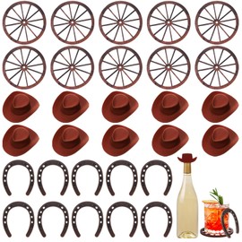 30 Pcs Western Themed Party Supplies Include Mini Cowboy Hats Horseshoes and Wagon Wheel Retro Cowboy Table Centerpieces for Wedding Birthday Christmas Cowgirl Party Decorations Miniature DIY Crafts