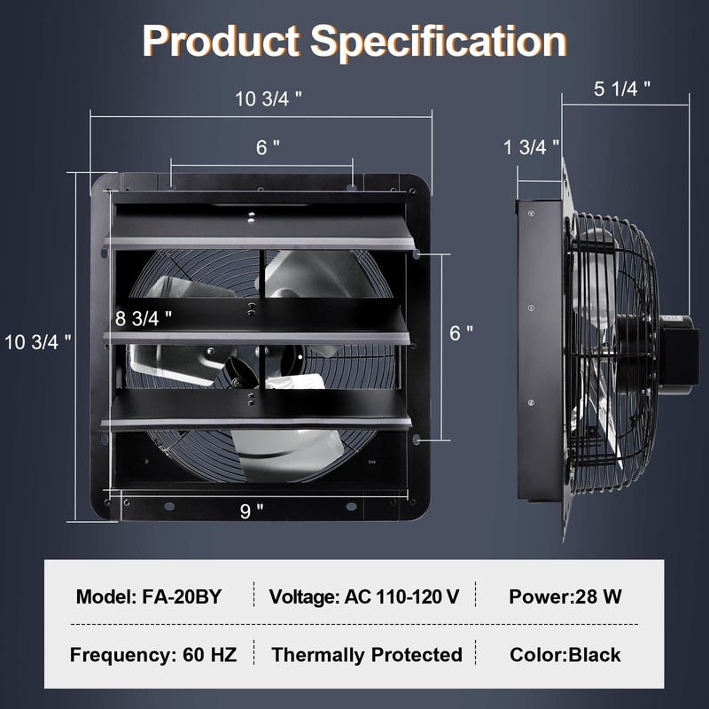 Hiorucet 7 Inch Wall Mounted Shutter Exhaust Fan with Speed
