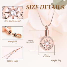 Minicremation Compass Cremation Jewelry for Ashes Funeral Ashes Pendant Locket Keepsake Urn Necklace for Women Men, one seize, Metal, not
