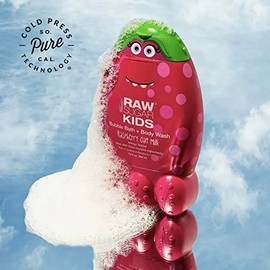 RAW SUGAR, Burbujas + Jabón Líquido Corporal, para Niños de 3 Años y Más, Aroma a Fresa y Vainilla, Prensado en Frío, Vegano, Libre de Sulfatos y Para