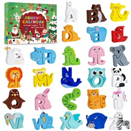 Advent Calendar 2025 Animal Alphabet Matching Toy for Kids,26 Pcs Christmas Advent Calendar ABC Matching Educational Toy, Wooden Alphabet Animal Puzzles for Boys,Girls,Toddlers,and Kids