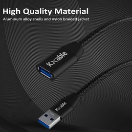 Kxable USB 3.0 Extension Cable 10 Feet, Type A Male to Female Extender Cord, Nylon Braided, 5Gbps Data Transfer, Compatible with Webcam, Camera, USB hub, Keyboard, Mouse, Flash Drive, Hard Drive