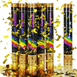16 Inch [6 Pack] Golden Confetti Cannon Party Poppers Party Supplies, Air Powered | Launches 20-25ft | Celebrations,Graduation ceremony,Birthdays,New Years Eve,Christmas (Golden rainbow-6 Packs)