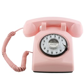 Sangyn Retro Rotary Phones Vintage Landine Telephone 1960s Style Old Fashioned Desk Corded Phones with Mechanical Ringer for Home Office, Pink