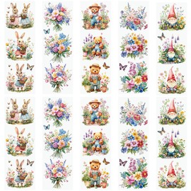 WANDIC 10 Sheets Spring Rub on Transfers Stickers, DIY Furniture Decor Decal Classic Rabbits Flowers Transfer Stickers Transfers for Wood Wall Table, 10 * 30cm