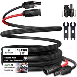 Feotech Twin Wire 6 Feet Solar Extension Cable 10AWG with -IP67- Female and Male Connector, Bonus Pair of Free Connector Solar Panel Adapter kit Tools (3 Pairs connectors)
