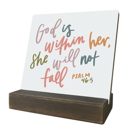 Bible Verse Psalm 46:5 Plaque Signs, She Will Not Fail, Wooden Plaque Gift with Stand, Home Decor Plaque Tabletop, Religious Artwork, Inspiring Desk Decor Gifts, Encouragement Gifts for Her Women