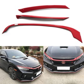 x xotic tech Front Grille Grill Cover Trim, Type-R Style Sporty Red 3 pcs, Compatible with Honda Civic 10th Gen