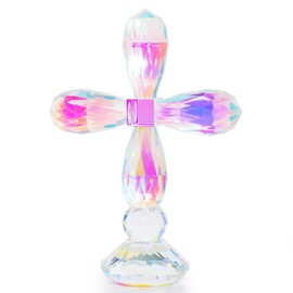 YWHL Colorful Crystal Cross Figurine, Glass Holy Cross Collectible Figurine Decor, Religious Gifts for Women Men, Christian Crystal Cross Decoration, Easter Gifts for Women Adults